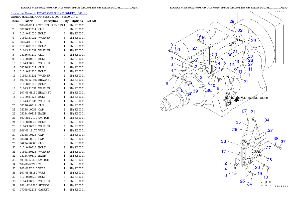 Protected: PC340LC-6K S/N K30001-UP Partsbook