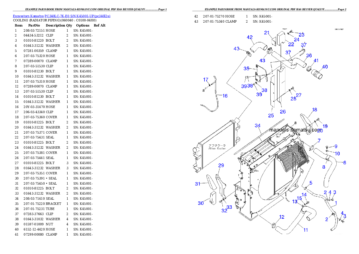 Protected: PC340LC-7K-E0 S/N K45001-UP Partsbook