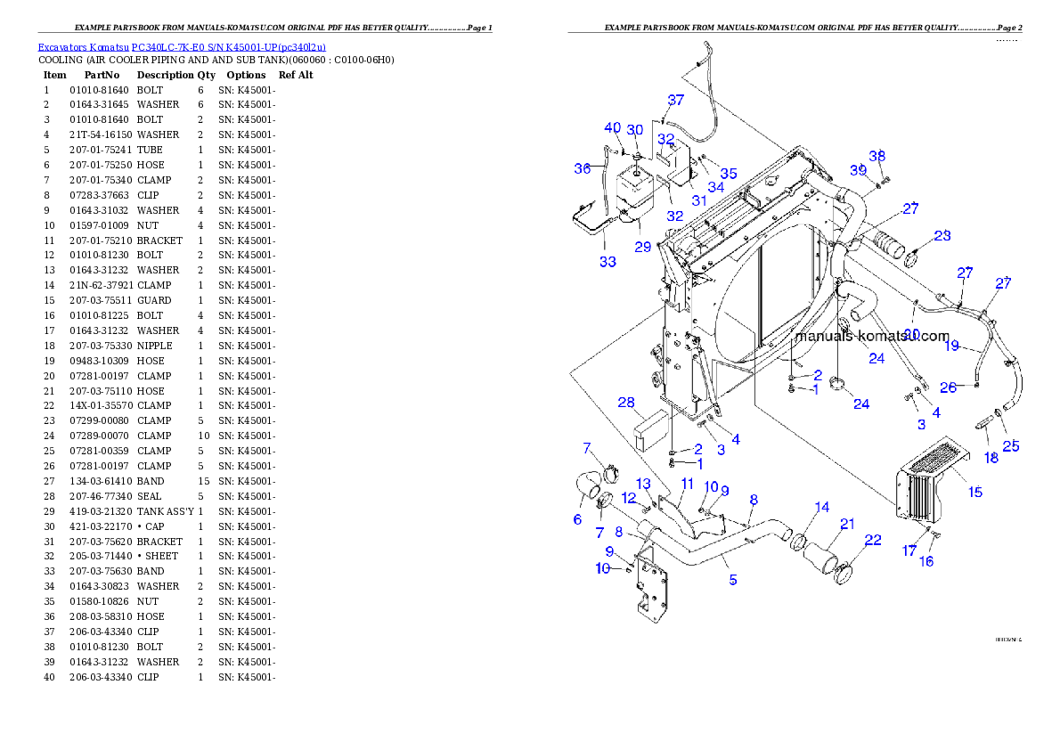Protected: PC340LC-7K-E0 S/N K45001-UP Partsbook