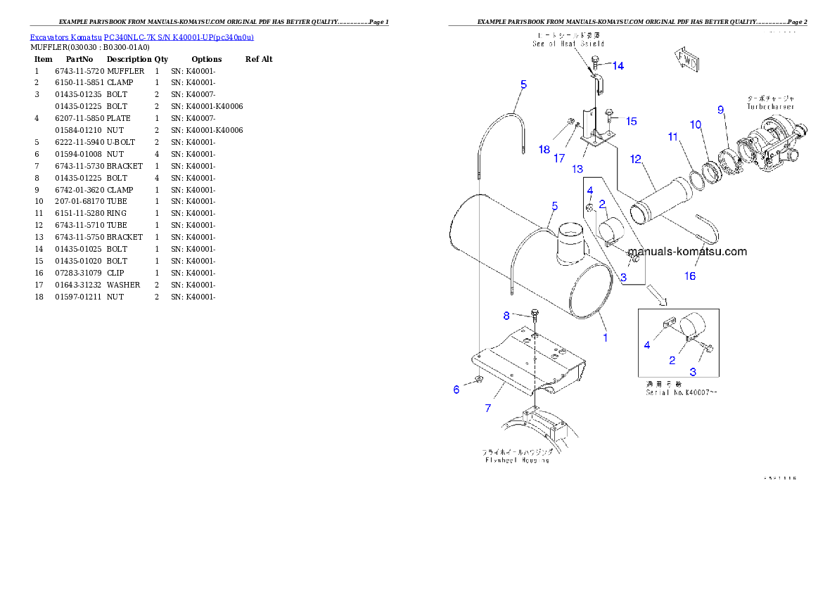 PC340NLC-7K S/N K40001-UP Partsbook