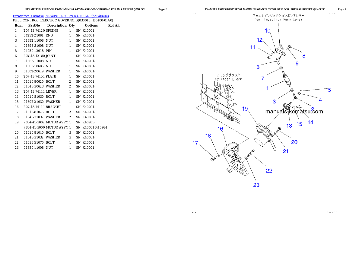 Protected: PC340NLC-7K S/N K40001-UP Partsbook