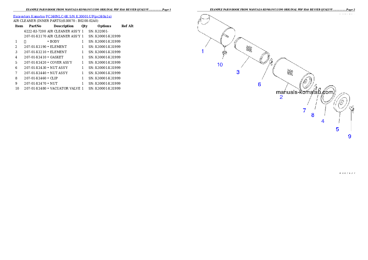 Protected: PC340NLC-6K S/N K30001-UP Partsbook