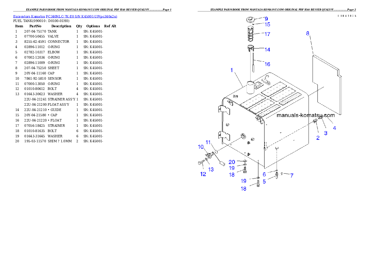 Protected: PC340NLC-7K-E0 S/N K45001-UP Partsbook