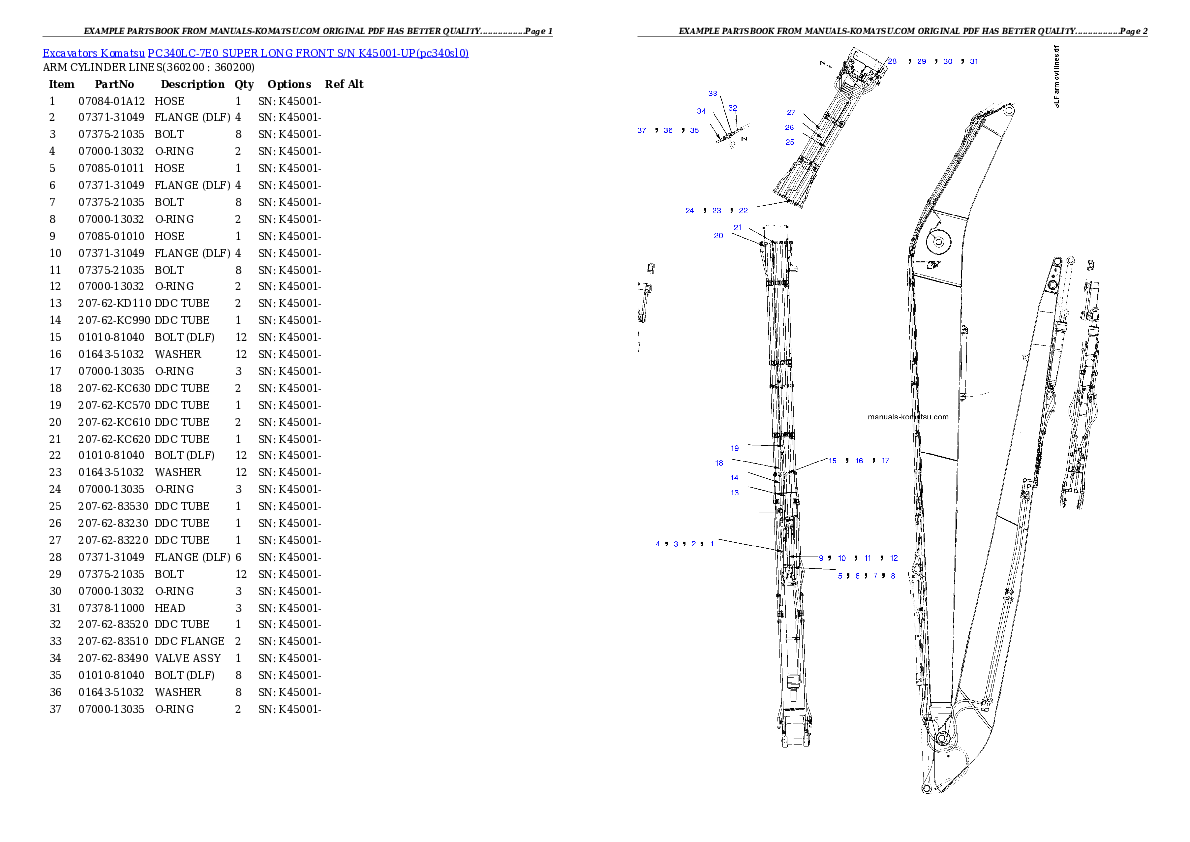 Protected: PC340LC-7E0 SUPER LONG FRONT S/N K45001-UP Partsbook