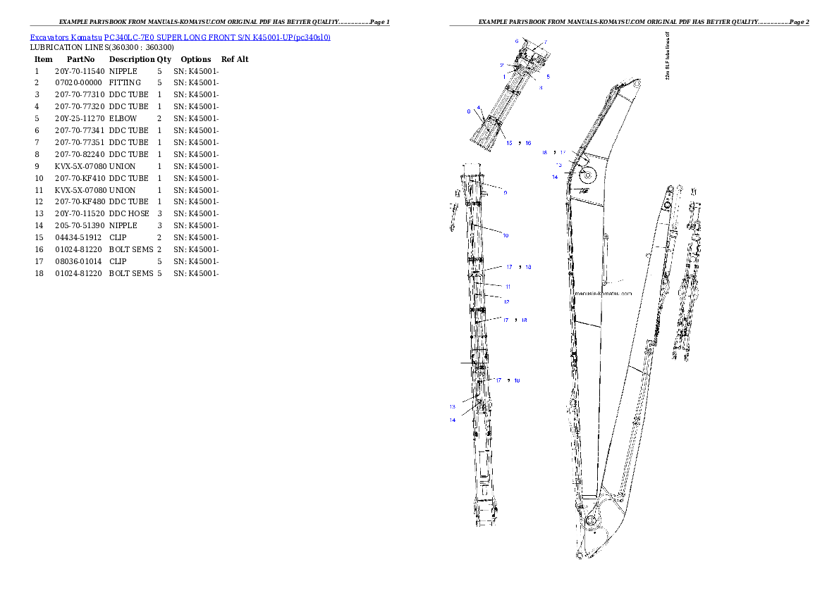 Protected: PC340LC-7E0 SUPER LONG FRONT S/N K45001-UP Partsbook