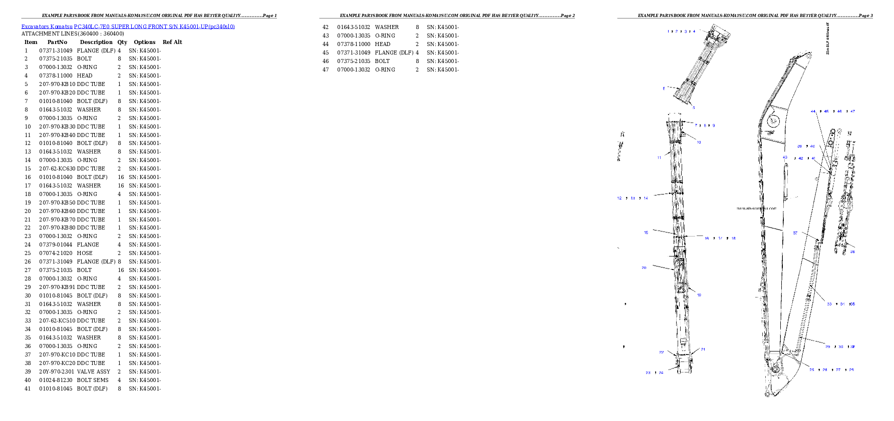 Protected: PC340LC-7E0 SUPER LONG FRONT S/N K45001-UP Partsbook
