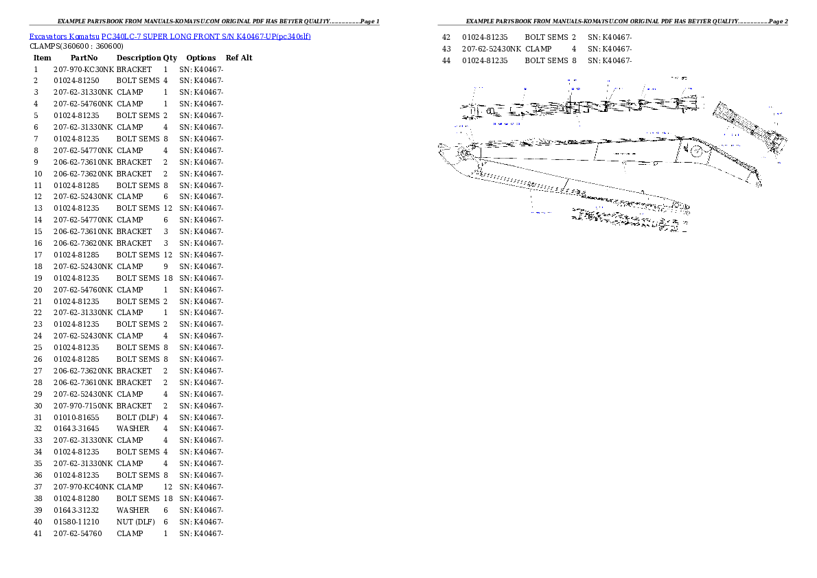 Protected: PC340LC-7 SUPER LONG FRONT S/N K40467-UP Partsbook