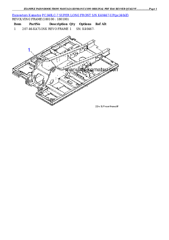 Protected: PC340LC-7 SUPER LONG FRONT S/N K40467-UP Partsbook