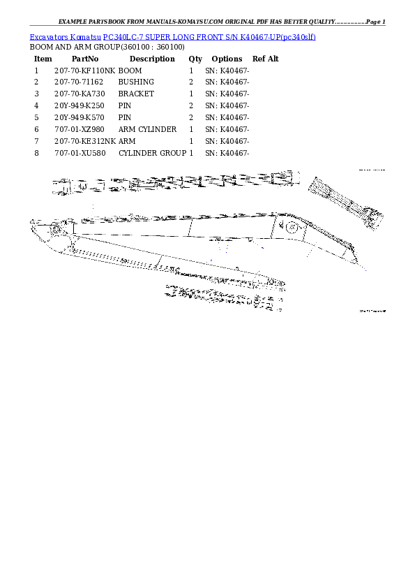 Protected: PC340LC-7 SUPER LONG FRONT S/N K40467-UP Partsbook