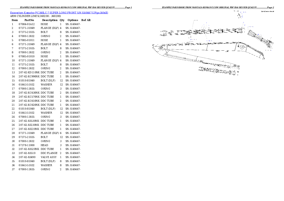 Protected: PC340LC-7 SUPER LONG FRONT S/N K40467-UP Partsbook