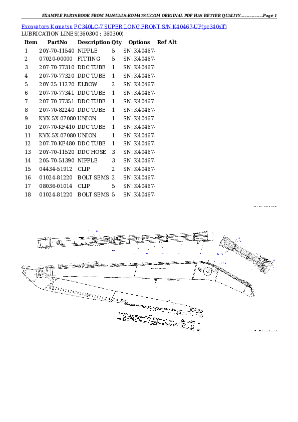 Protected: PC340LC-7 SUPER LONG FRONT S/N K40467-UP Partsbook
