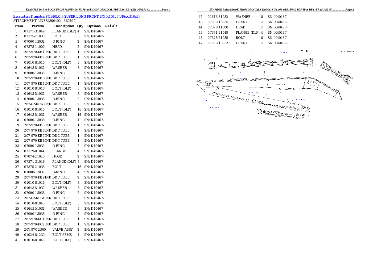 Protected: PC340LC-7 SUPER LONG FRONT S/N K40467-UP Partsbook