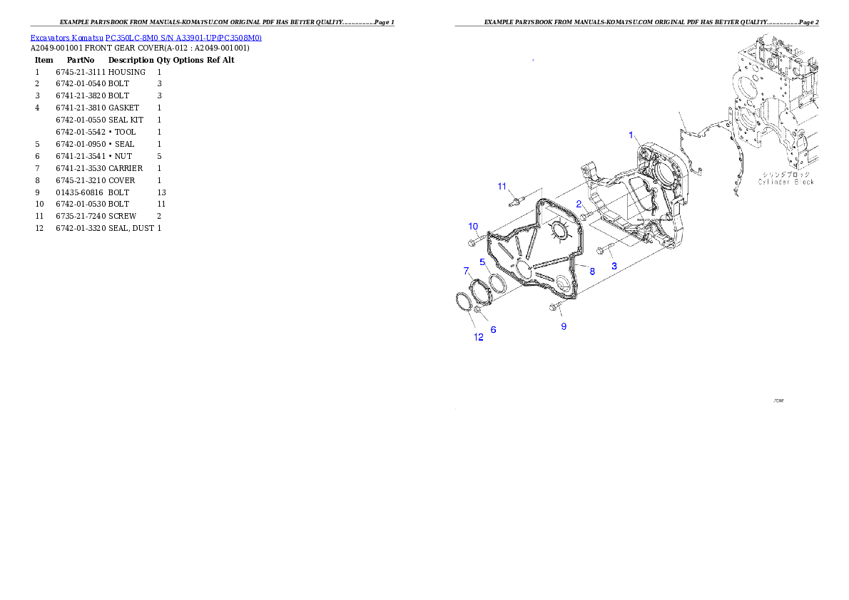 Protected: PC350LC-8M0  S/N  A33901-UP Partsbook