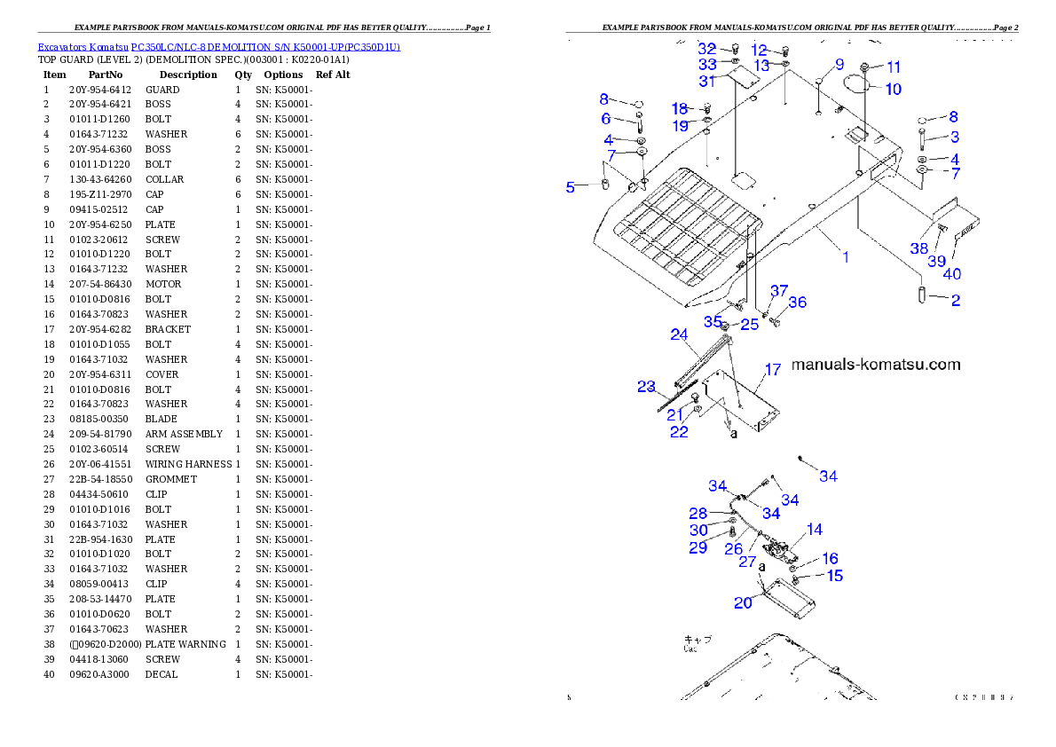 Protected: PC350LC/NLC-8 DEMOLITION S/N K50001-UP Partsbook
