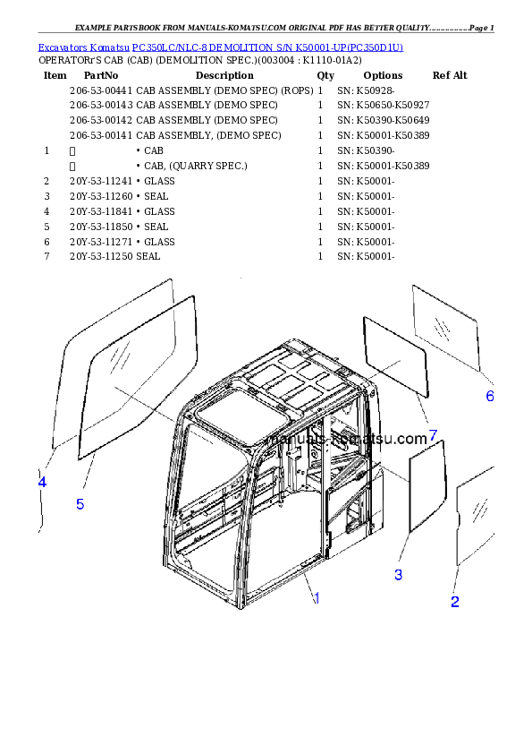 Protected: PC350LC/NLC-8 DEMOLITION S/N K50001-UP Partsbook