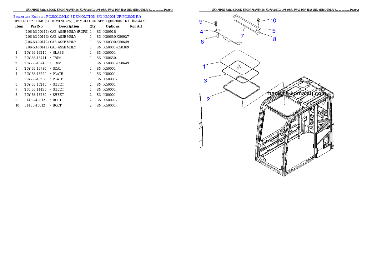 Protected: PC350LC/NLC-8 DEMOLITION S/N K50001-UP Partsbook