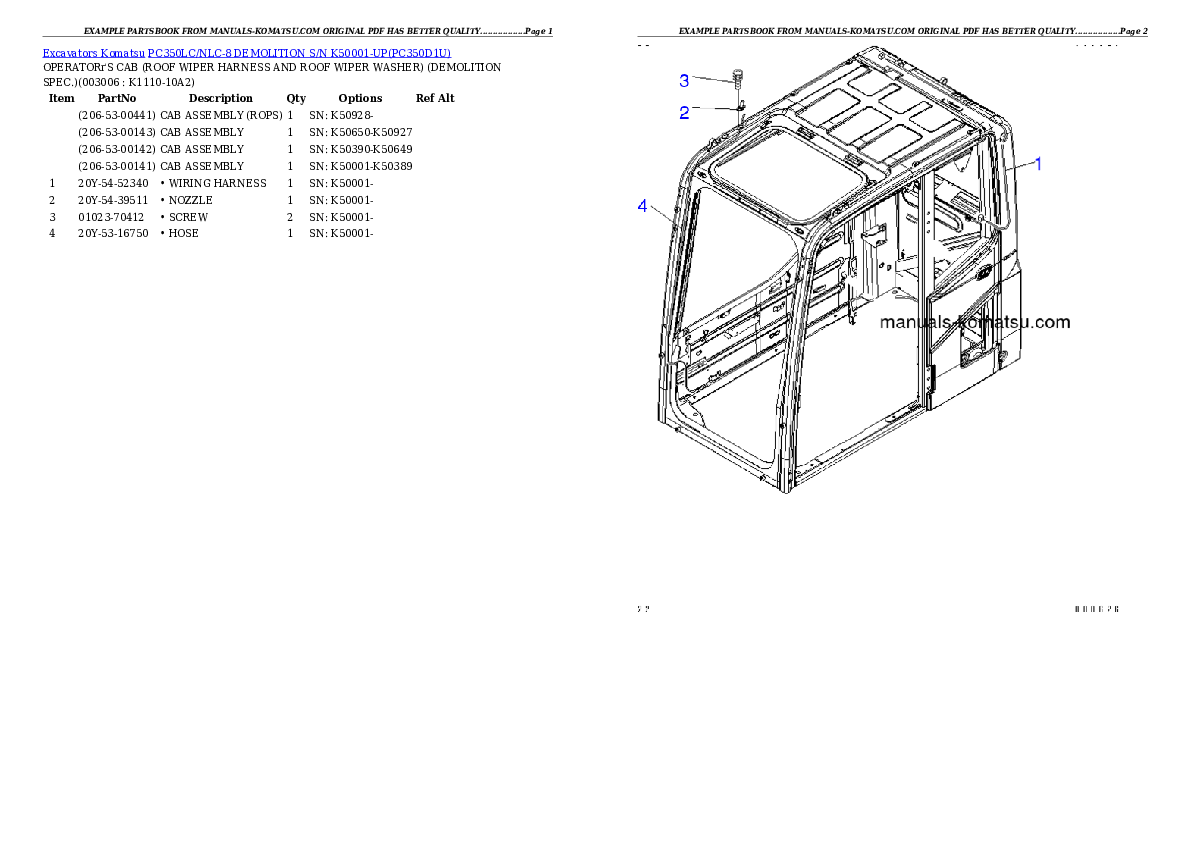 Protected: PC350LC/NLC-8 DEMOLITION S/N K50001-UP Partsbook