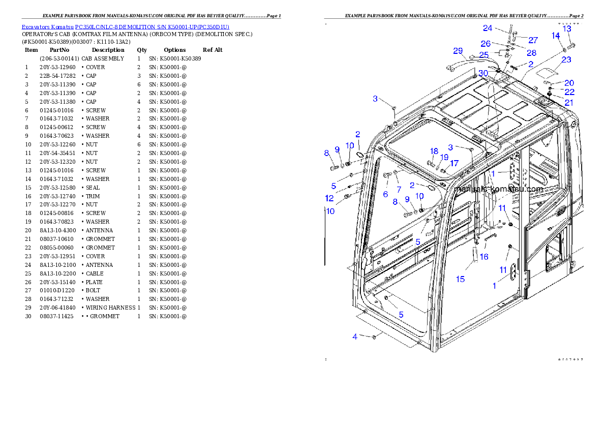 Protected: PC350LC/NLC-8 DEMOLITION S/N K50001-UP Partsbook