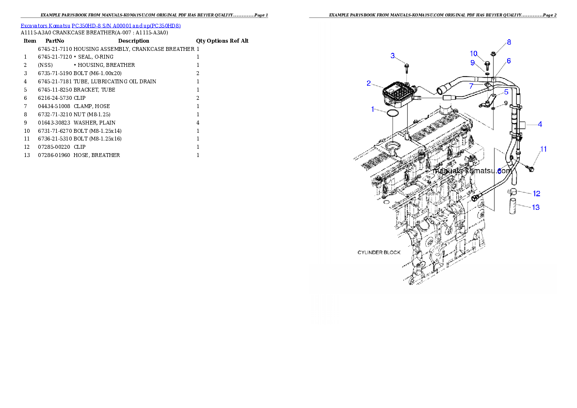 Protected: PC350HD-8 S/N A00001 and up Partsbook