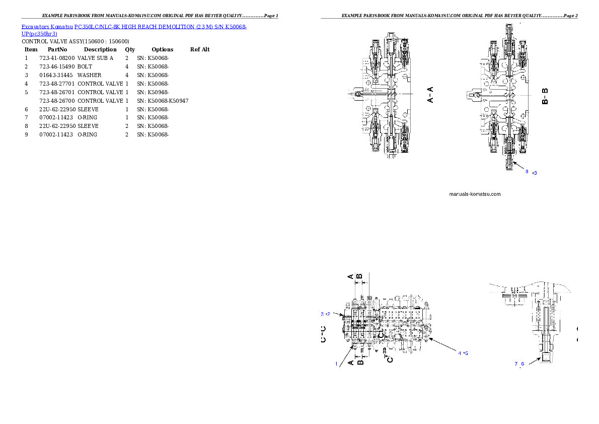 PC350LC-8 S/N 60022-UP Partsbook