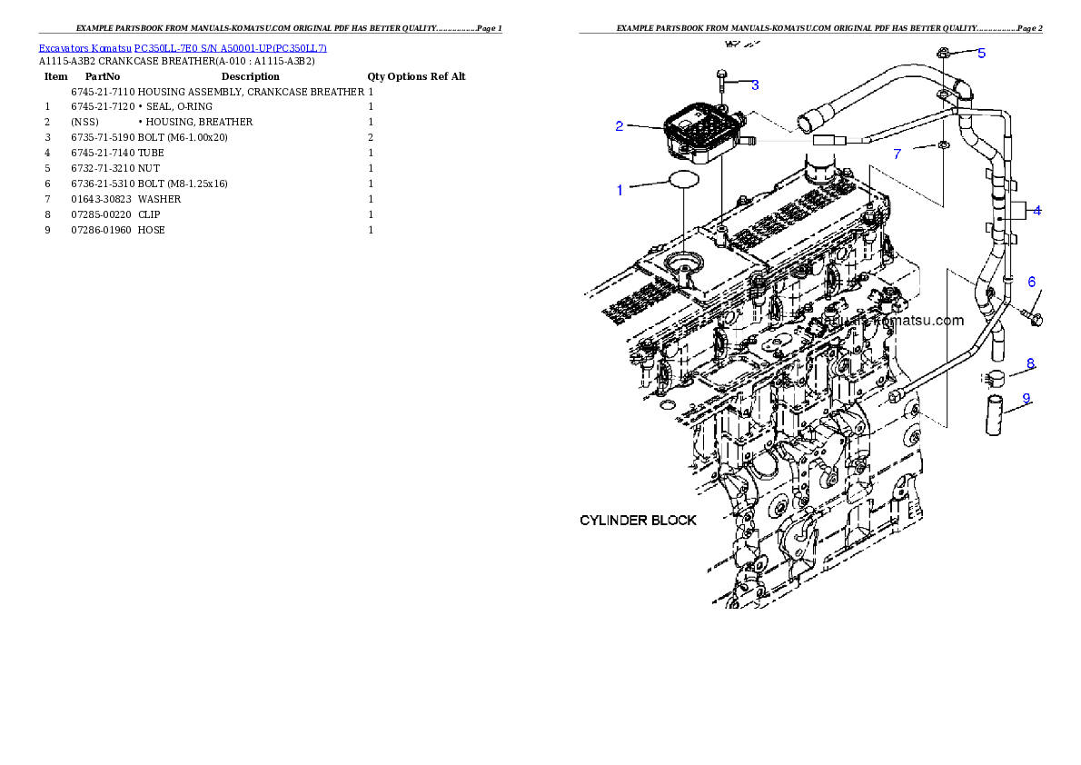 Protected: PC350LL-7E0 S/N A50001-UP Partsbook