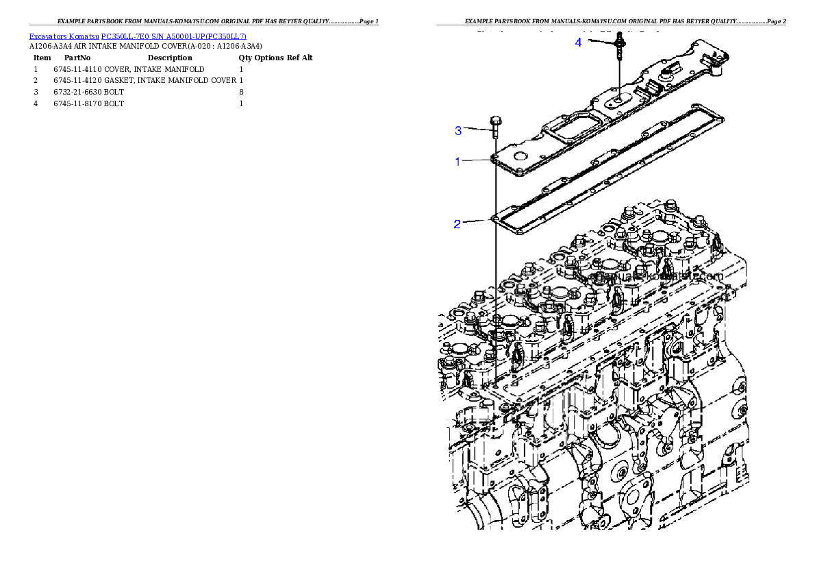 Protected: PC350LL-7E0 S/N A50001-UP Partsbook