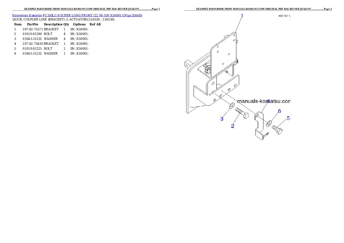 Protected: PC350LC-8 SUPER LONG FRONT (22 M) S/N K50001-UP Partsbook