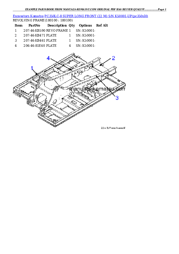 Protected: PC350LC-8 SUPER LONG FRONT (22 M) S/N K50001-UP Partsbook