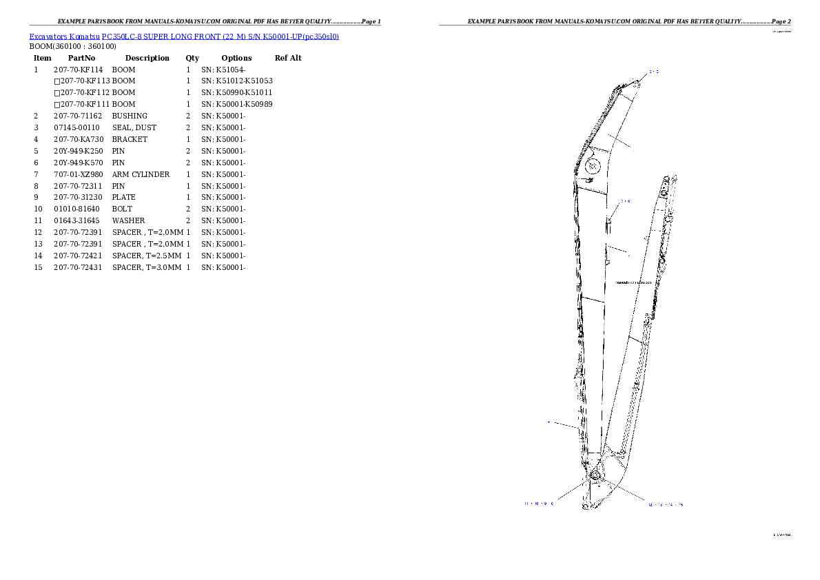 Protected: PC350LC-8 SUPER LONG FRONT (22 M) S/N K50001-UP Partsbook