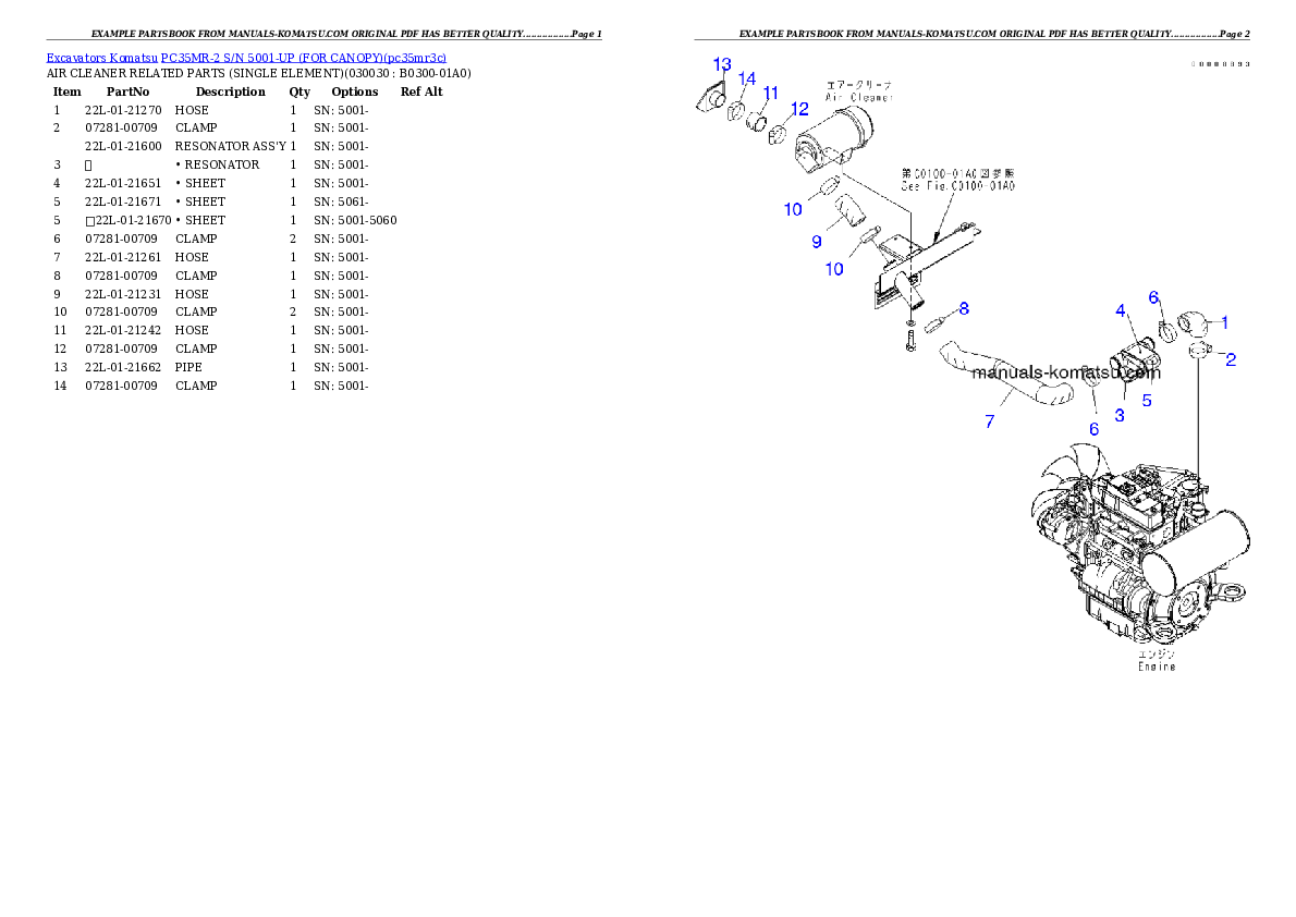 PC35MR-2 S/N 5001-UP (FOR CANOPY) Partsbook