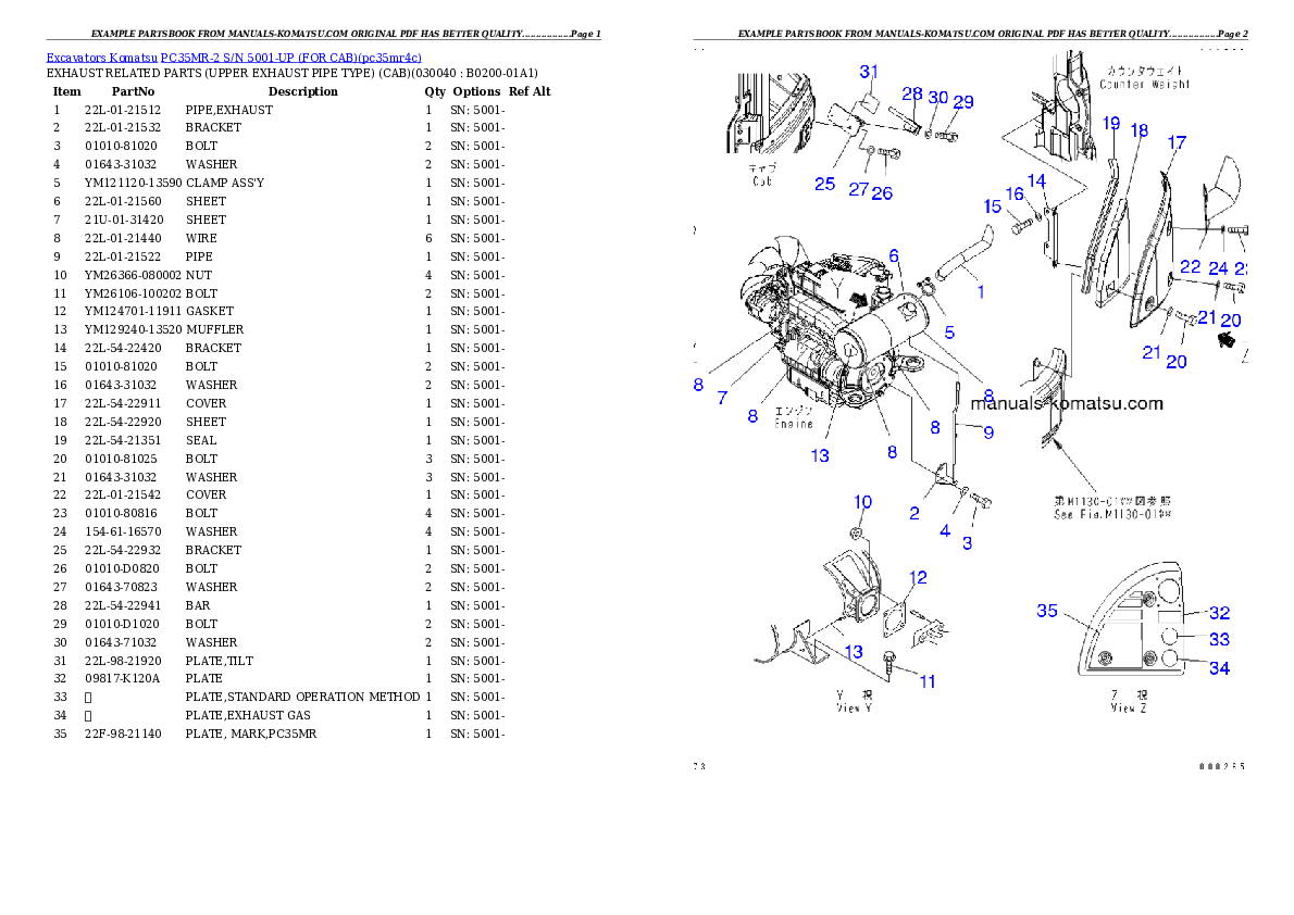 Protected: PC35MR-2 S/N 5001-UP (FOR CAB) Partsbook