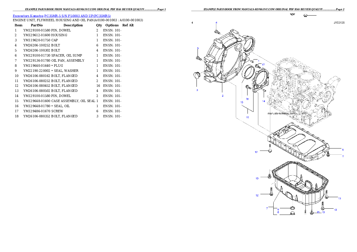 PC35MR-5 S/N F50003 AND UP Partsbook