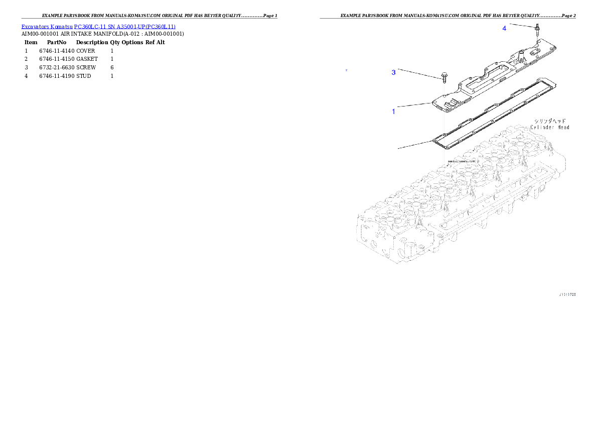 Protected: PC360LC-11 SN A35001-UP Partsbook