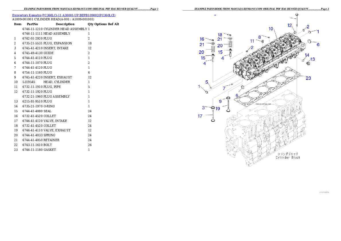 PC360LCi-11 A38001-UP BEPB109002 Partsbook