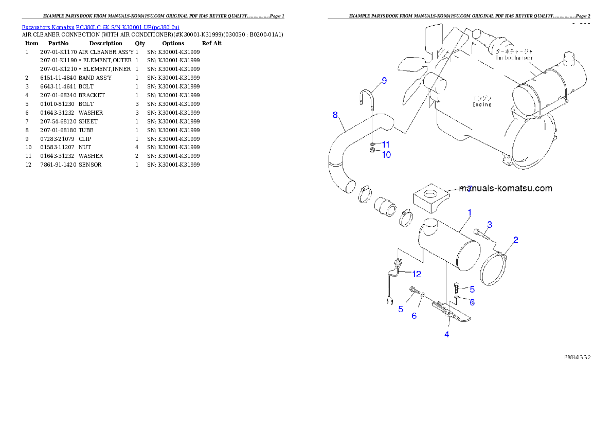 Protected: PC380LC-6K S/N K30001-UP Partsbook