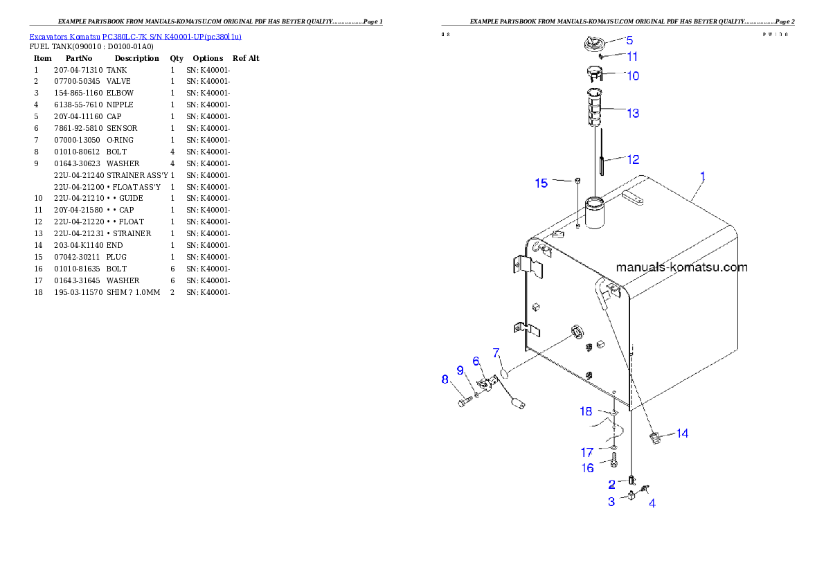 Protected: PC380LC-7K S/N K40001-UP Partsbook