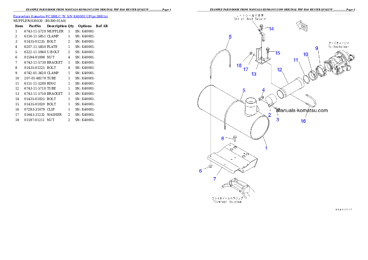 PC380LC-7K S/N K40001-UP Partsbook