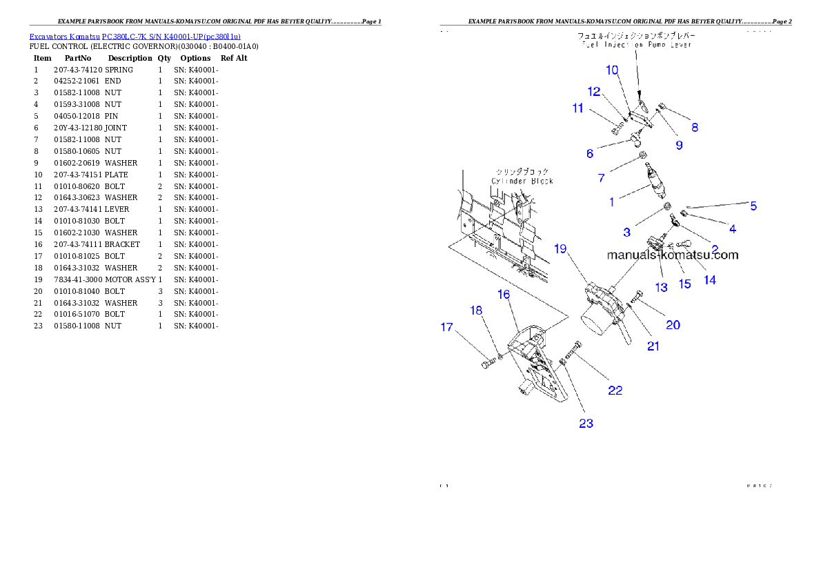 Protected: PC380LC-7K S/N K40001-UP Partsbook