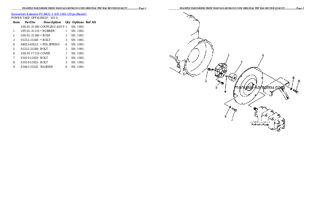 PC38UU-1 S/N 1001-UP Partsbook