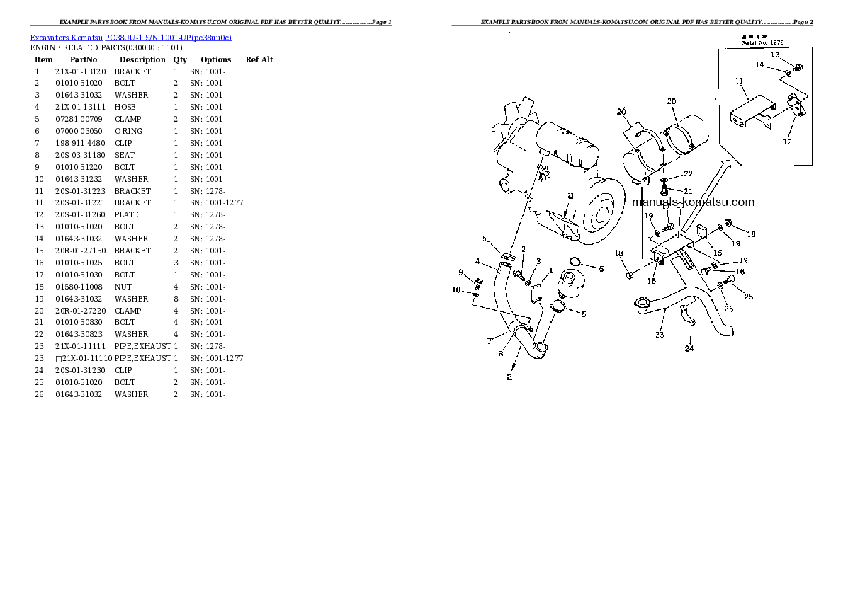 PC38UU-1 S/N 1001-UP Partsbook
