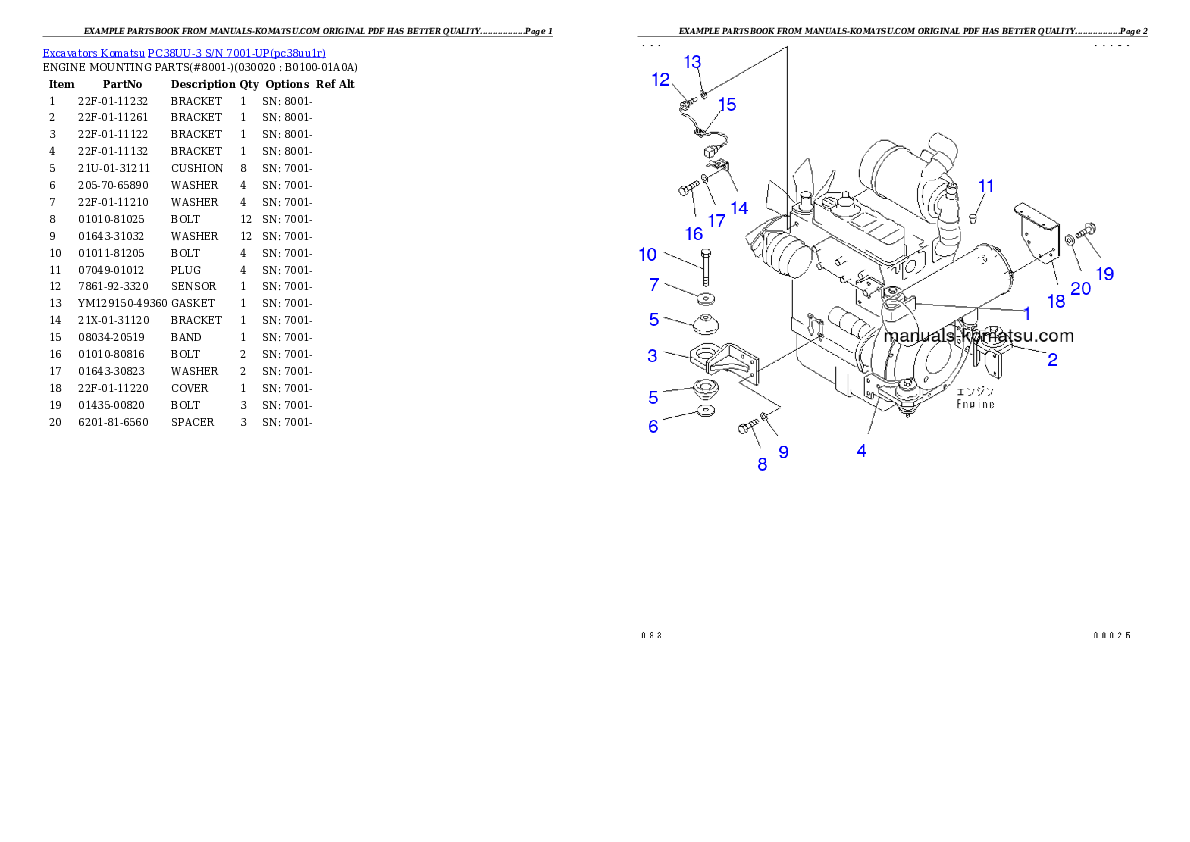 PC38UU-3 S/N 7001-UP Partsbook
