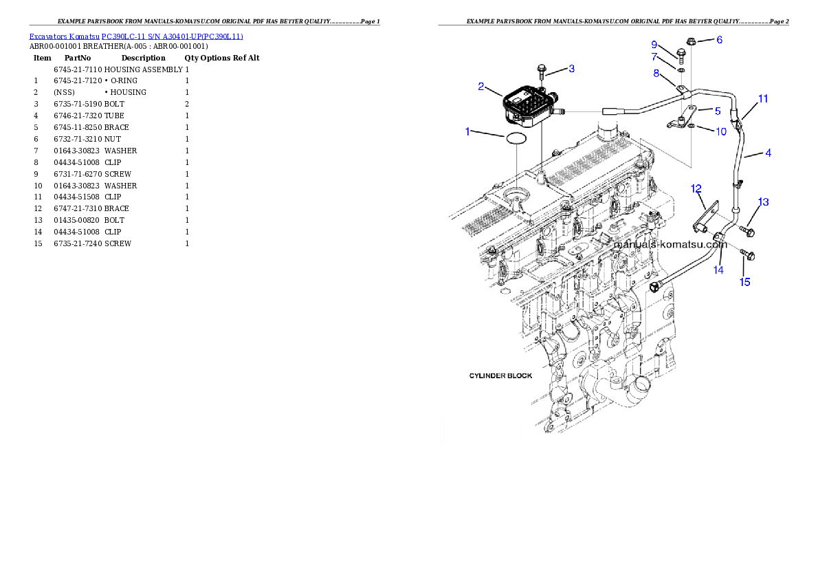 PC390LC-11 S/N A30401-UP Partsbook