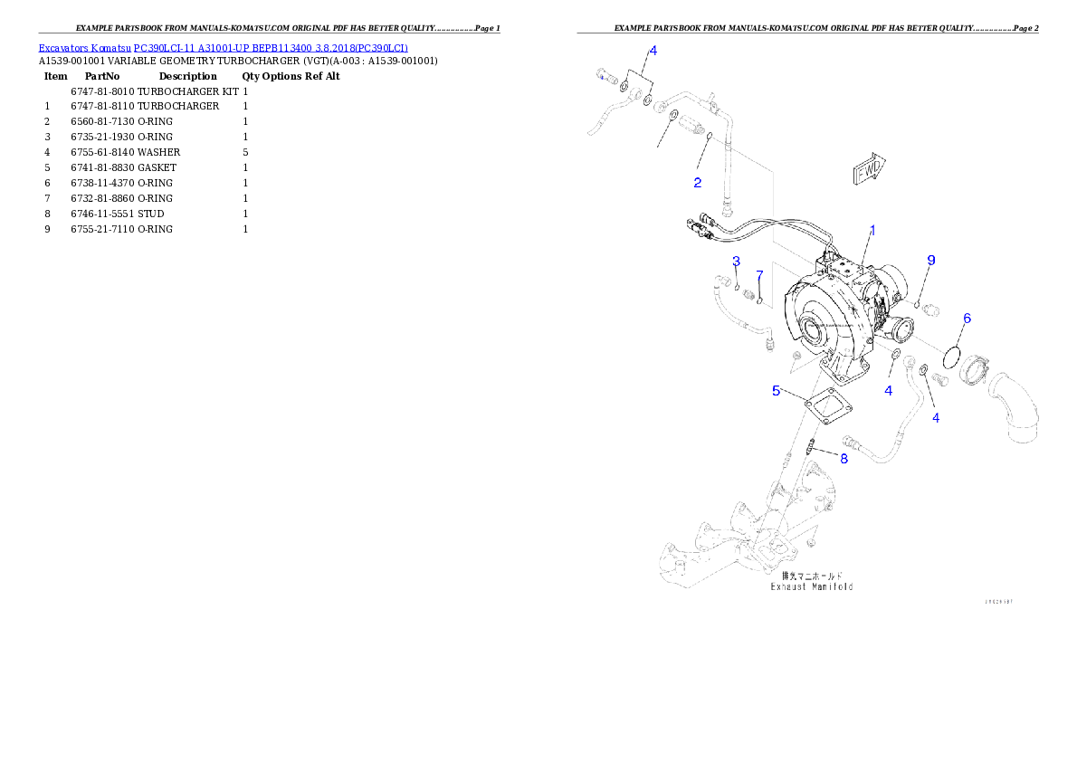 PC390LCI-11 A31001-UP BEPB113400 3.8.2018 Partsbook