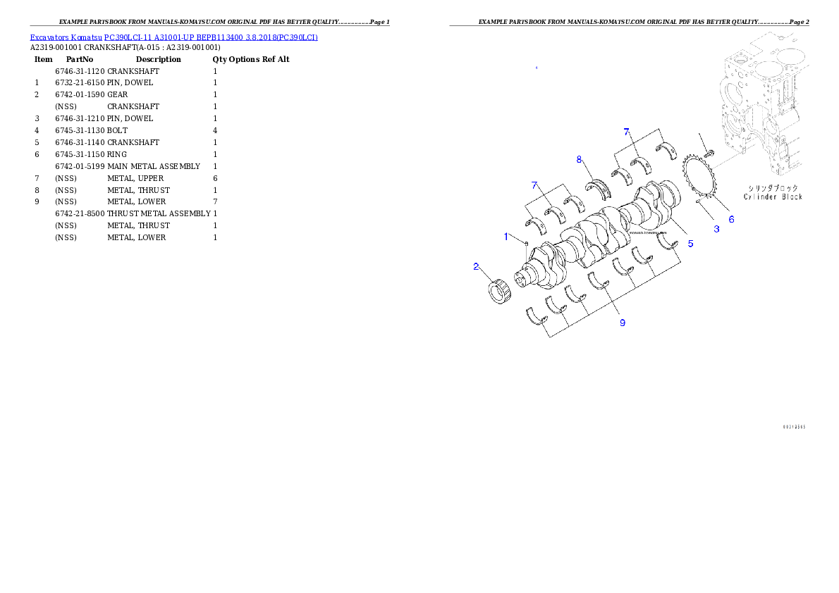 Protected: PC390LCI-11 A31001-UP BEPB113400 3.8.2018 Partsbook