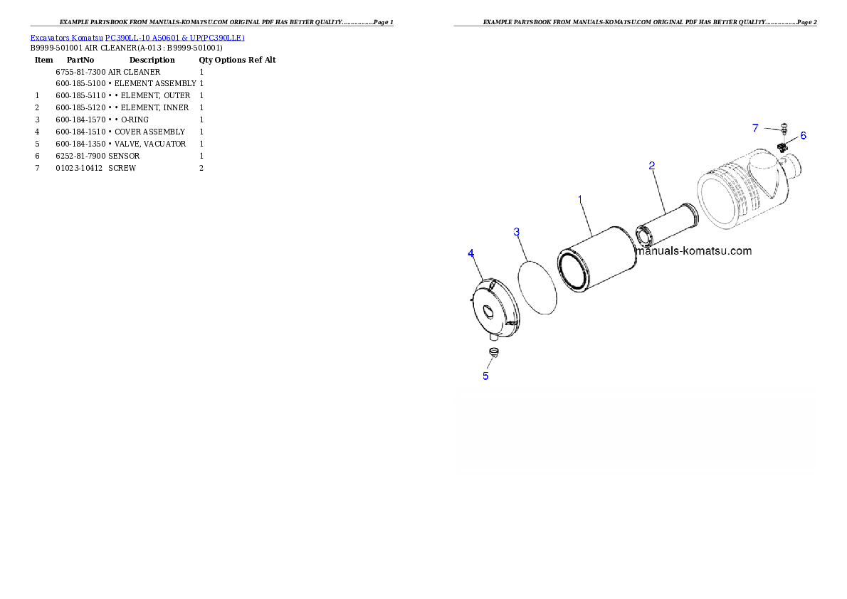 Protected: PC390LL-10 A50601 & UP Partsbook