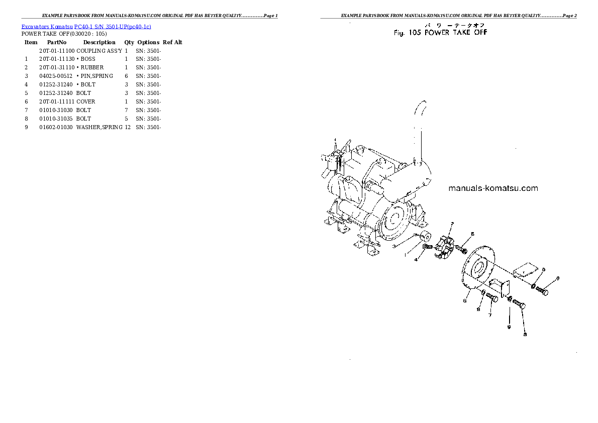 PC40-1 S/N 3501-UP Partsbook