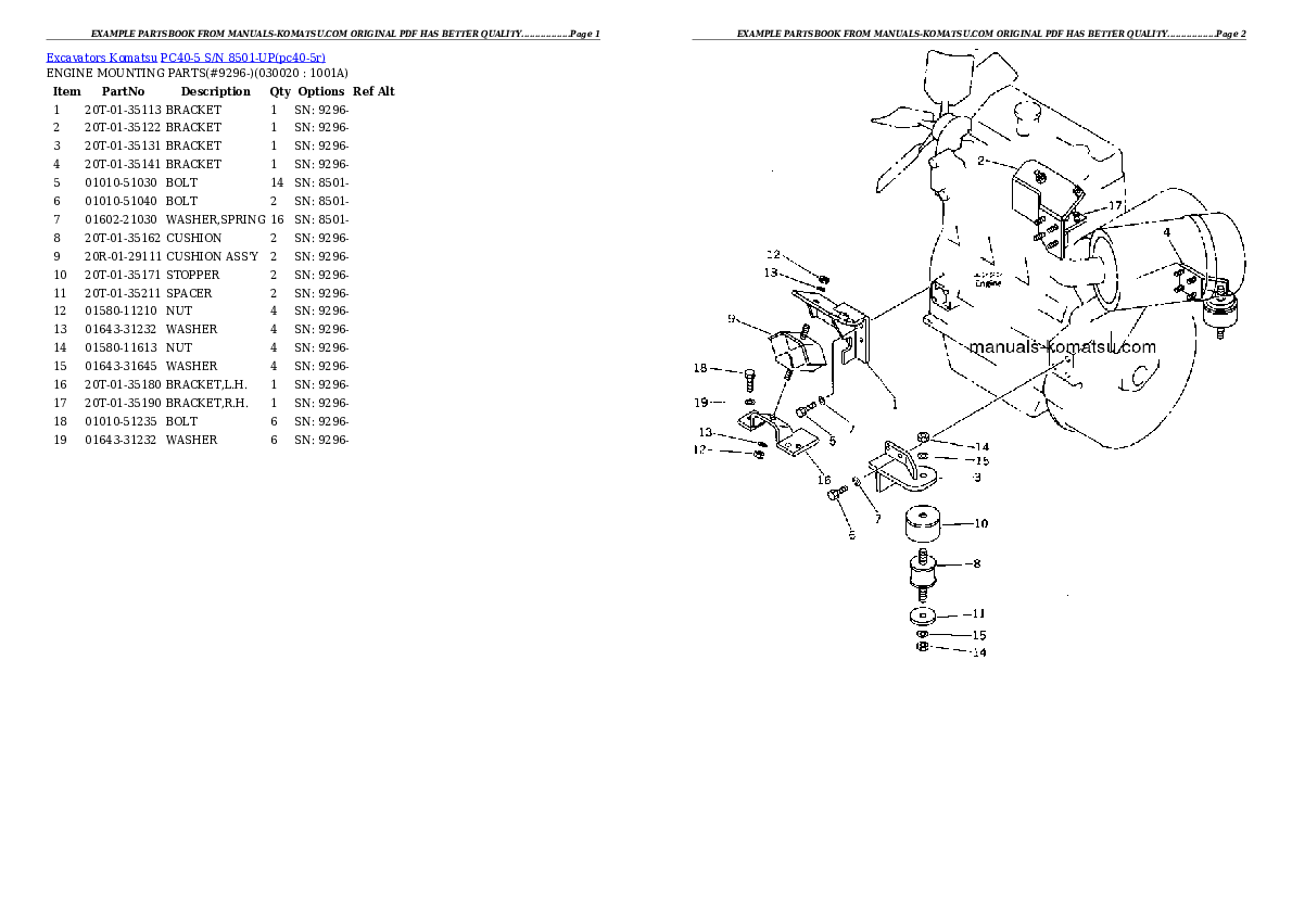 PC40-5 S/N 8501-UP Partsbook