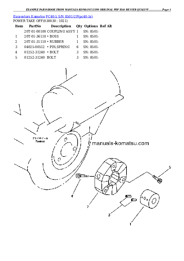 PC40-5 S/N 8501-UP Partsbook