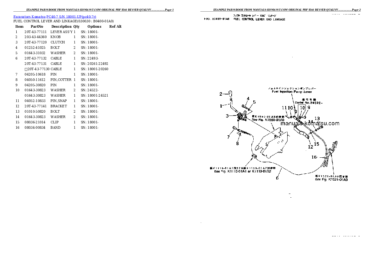 PC40-7 S/N 18001-UP Partsbook