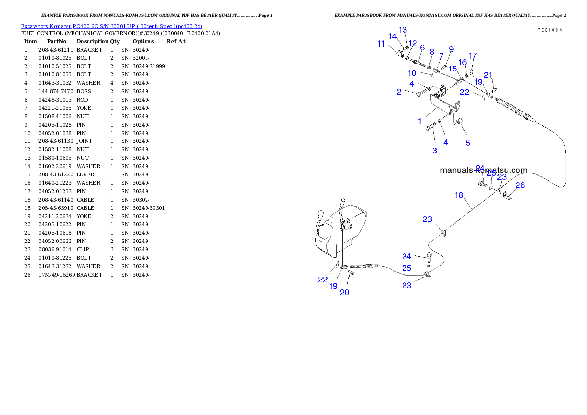 Protected: PC400-6C S/N 30001-UP (-50cent. Spec.) Partsbook